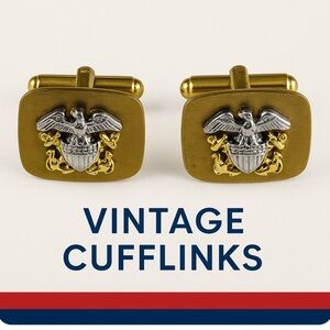 Vintage Military Officer Cufflinks – U.S. Navy Eagle Emblem Gold-Tone